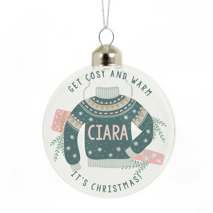 Personalised Cosy Christmas Glass Bauble