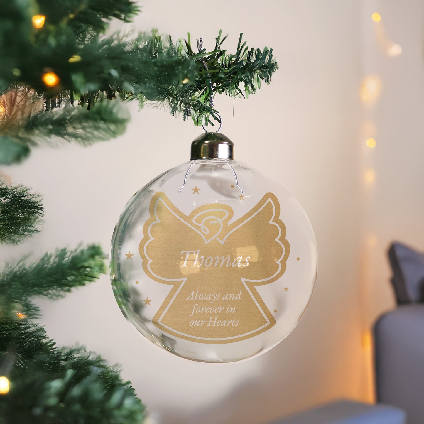 Personalised Gold Angel Name Only Glass Bauble