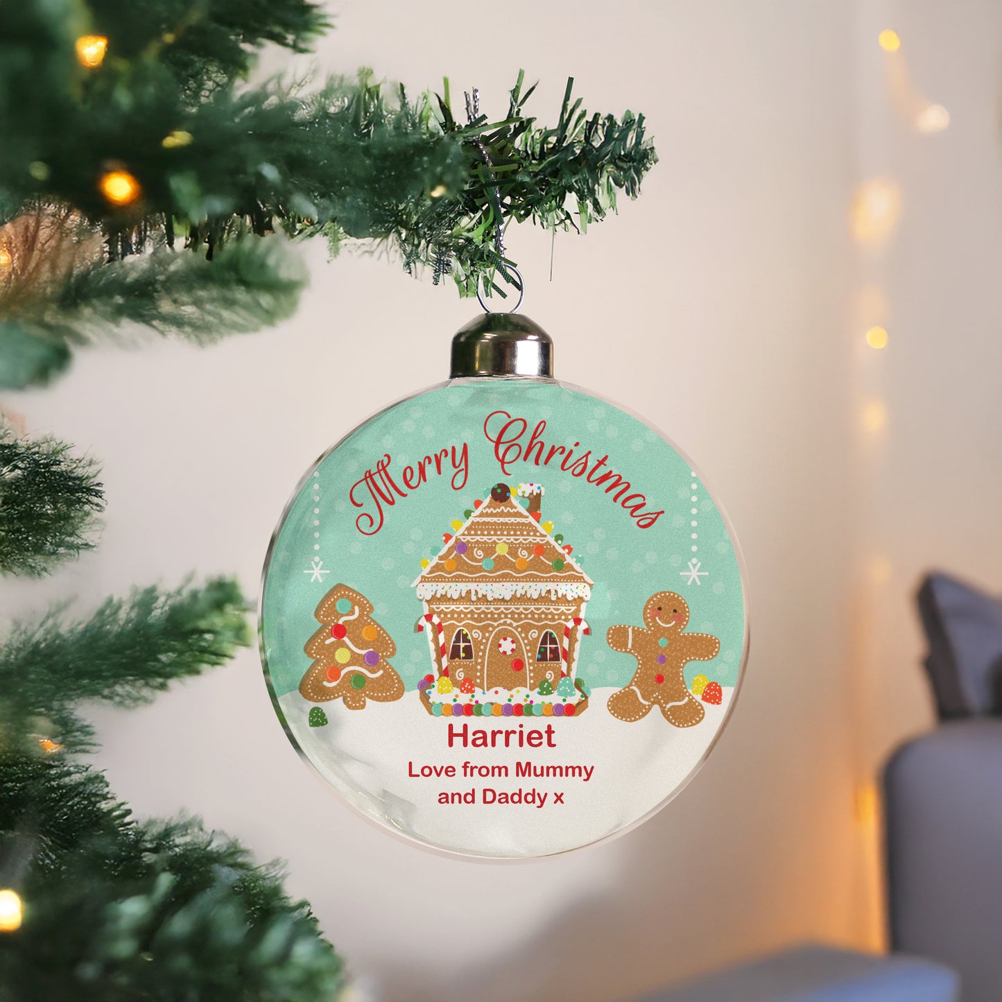Personalised Gingerbread House Christmas Glass Bauble