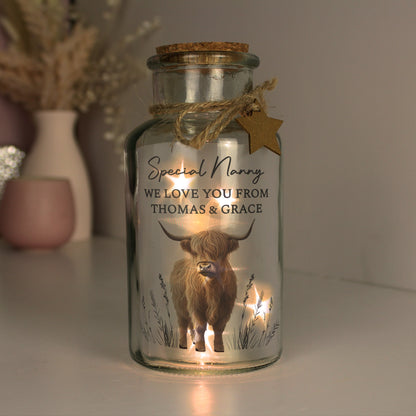 Personalised Highland Cow LED Light Up Jar