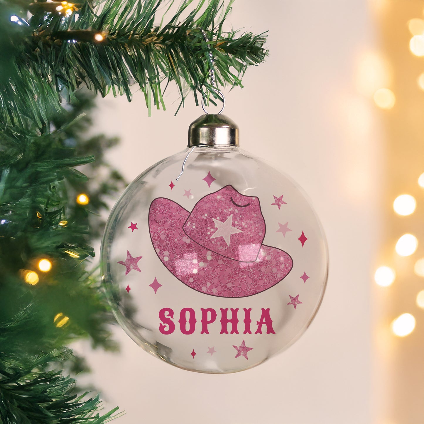 Personalised Cowgirl Hat Christmas Bauble