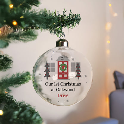 Personalised Home For Christmas Glass Bauble