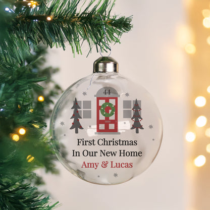Personalised Home For Christmas Glass Bauble