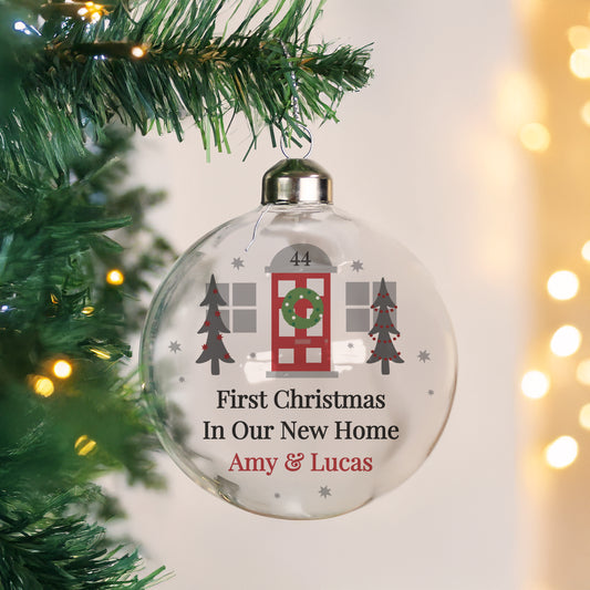 Personalised Home For Christmas Glass Bauble