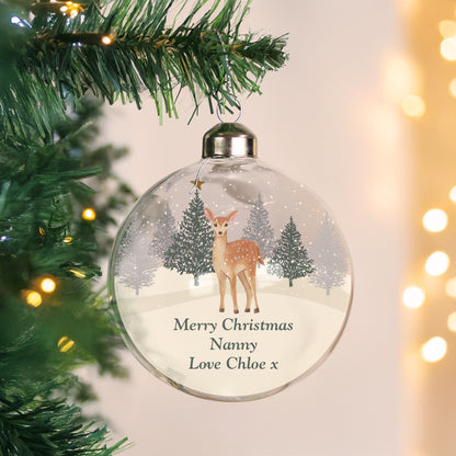 Personalised Christmas Deer Glass Bauble