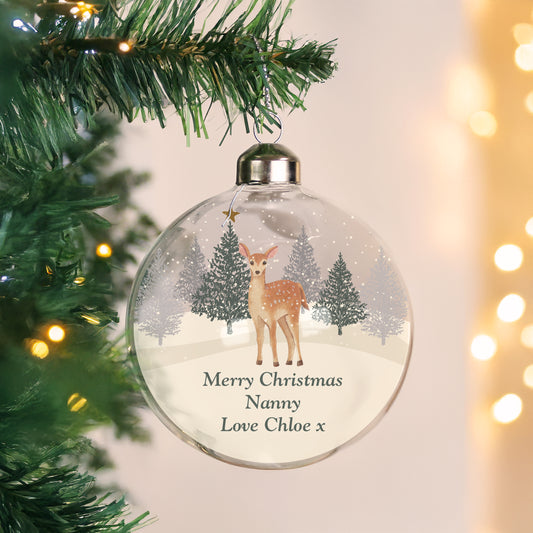 Personalised Christmas Deer Glass Bauble