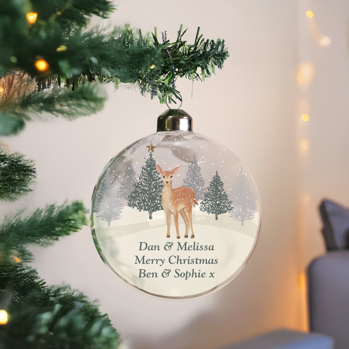 Personalised Christmas Deer Glass Bauble