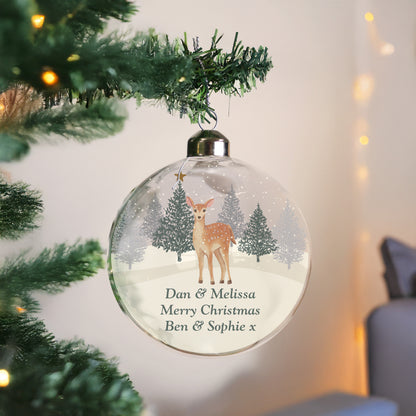 Personalised Christmas Deer Glass Bauble