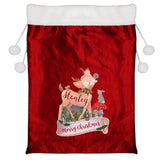 Personalised Festive Fawn Luxury Pom Pom Red Sack