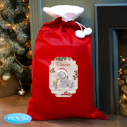 Personalised Me to You Reindeer Luxury Pom Pom Red Sack