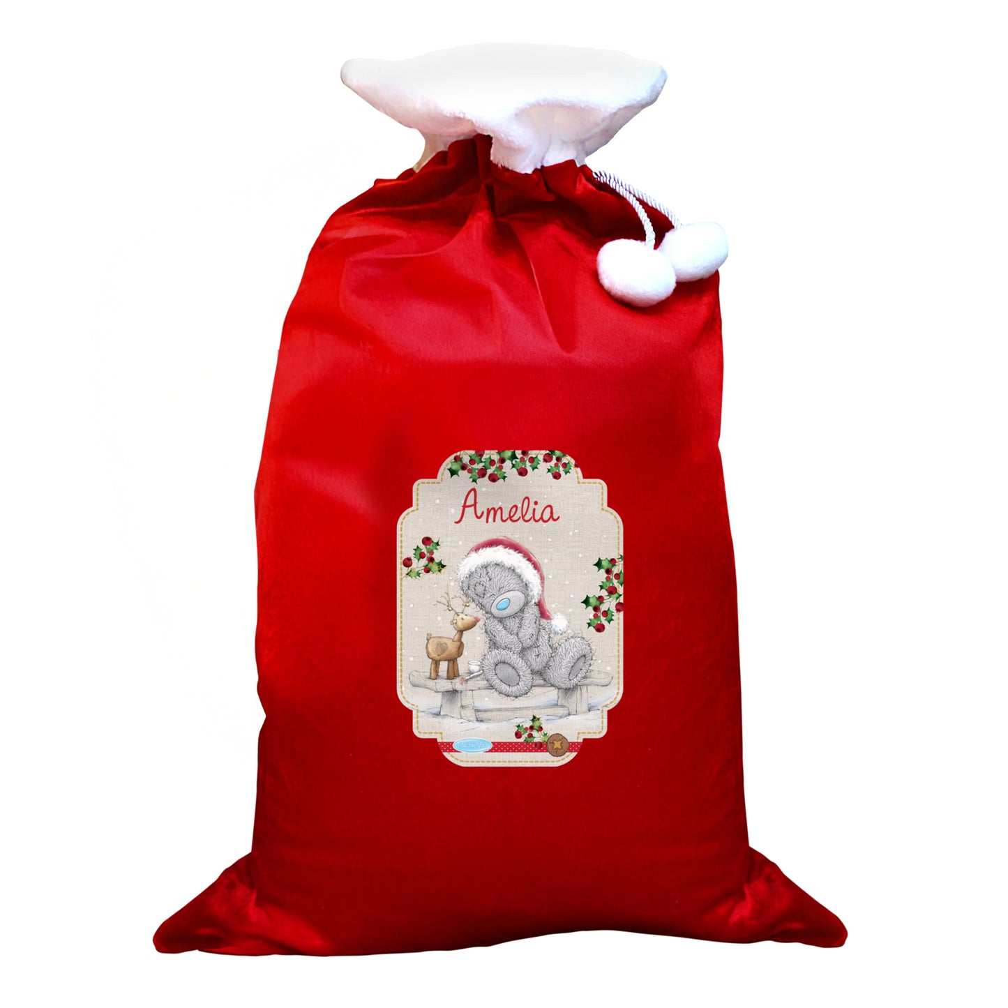 Personalised Me to You Reindeer Luxury Pom Pom Red Sack