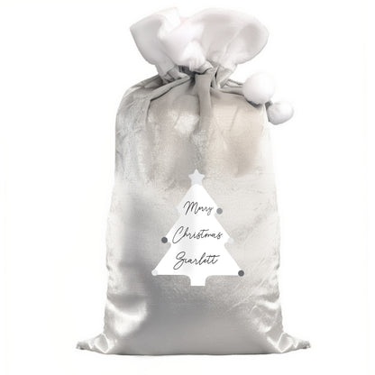 Personalised Christmas Tree Luxury Silver Grey Pom Pom Sack