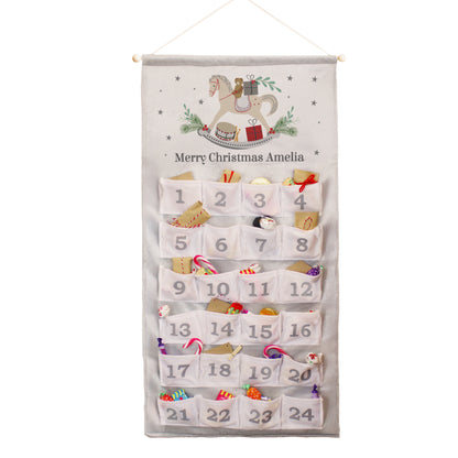 Personalised Rocking Horse Advent Calendar In Silver Grey