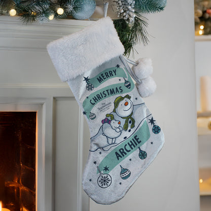 Personalised The Snowman and the Snowdog Luxury Silver Grey Stocking
