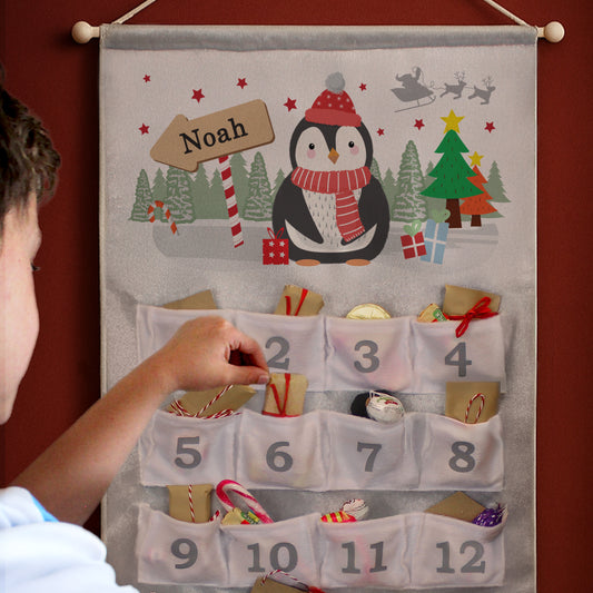 Personalised Christmas Penguin Advent Calendar In Silver Grey
