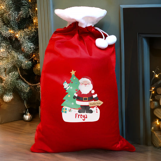 Personalised Santa Luxury Pom Pom Red Sack