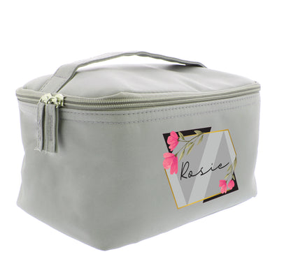 Personalised Geometric Floral Grey Toiletry Bag