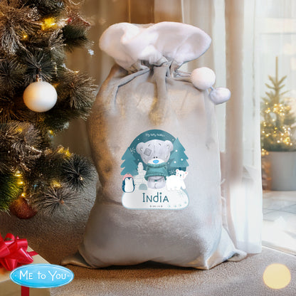 Personalised Winter Explorer Tiny Tatty Teddy Luxury Silver Grey Pom Pom Sack