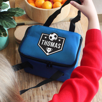 Personalised Football Blue Lunch Bag