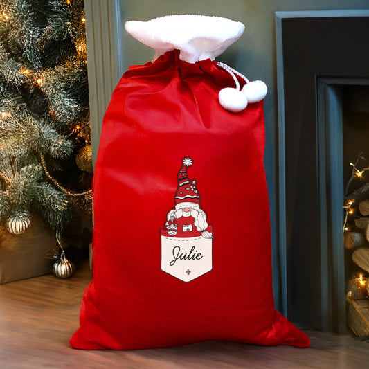 Personalised Gonk Family Red Christmas Sack - Female