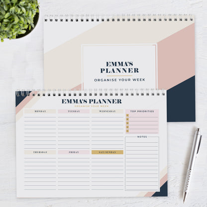 Personalised Free Text Navy & Blush A4 Desk Planner