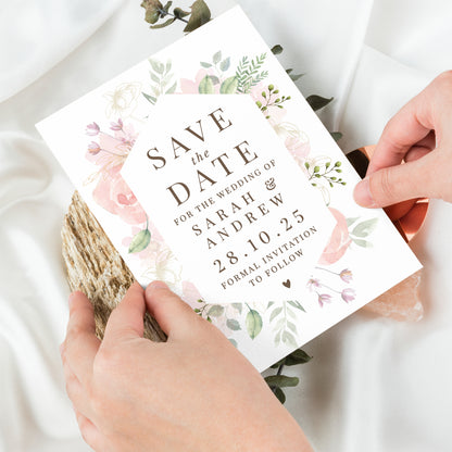 Personalised Soft Floral Set of 36 Wedding Save the Dates