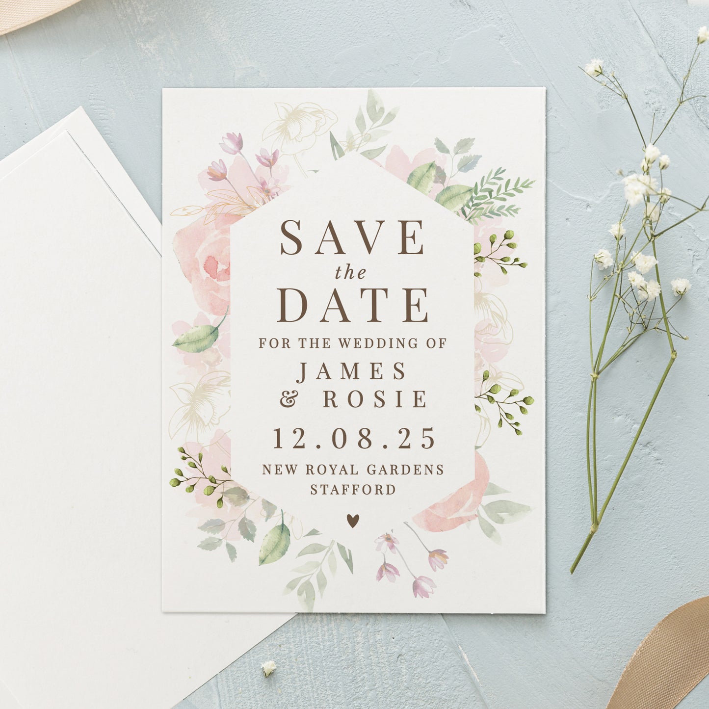 Personalised Soft Floral Set of 36 Wedding Save the Dates