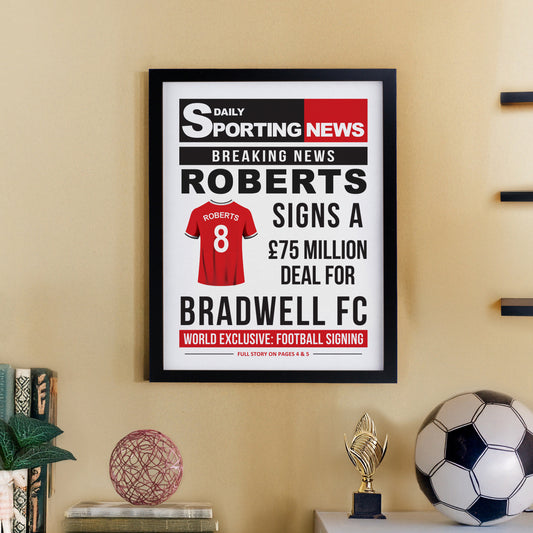 Personalised Football News Black Poster Frame