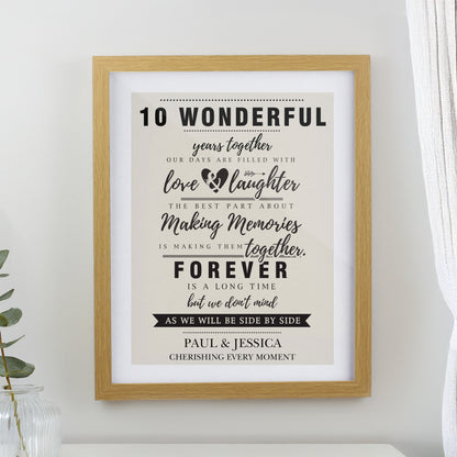 Personalised Anniversary Oak Poster Frame