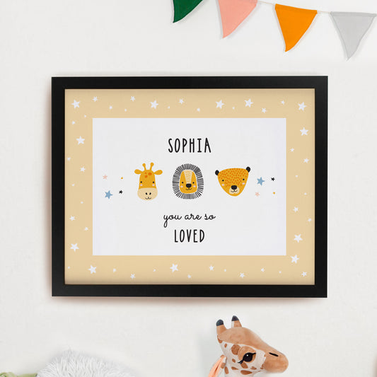 Personalised Scandi Animals Black Poster Frame