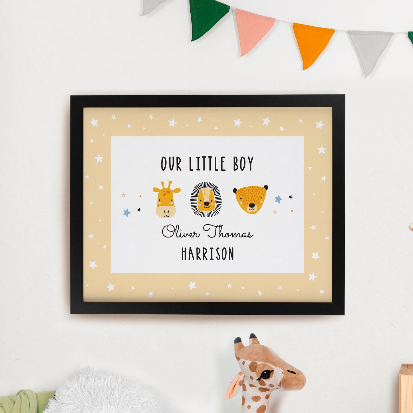 Personalised Scandi Animals Black Poster Frame