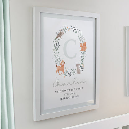 Personalised Woodland Initial White Poster Frame