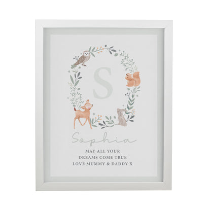 Personalised Woodland Initial White Poster Frame