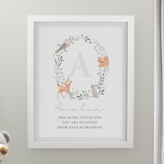 Personalised Woodland Initial White Poster Frame