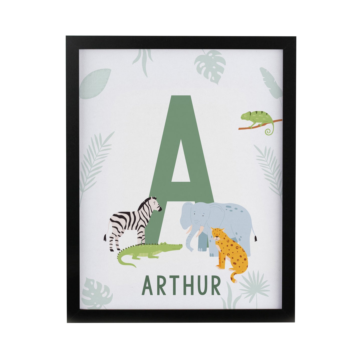 Personalised Animal Initial Black Poster Frame