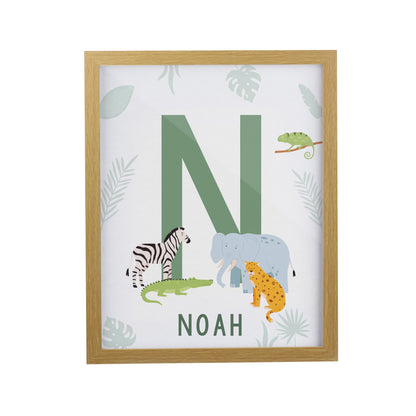Personalised Animal Initial Oak Poster Frame