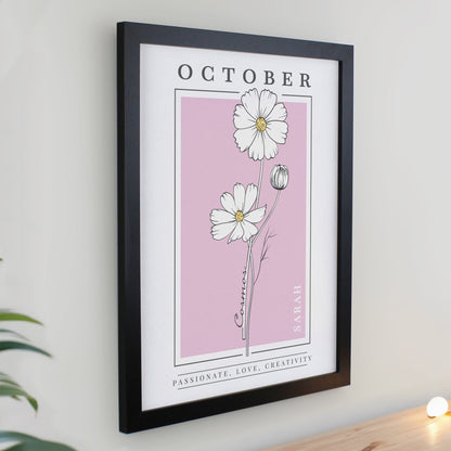 Personalised Birth Flower Black Poster Frame