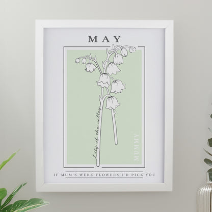 Personalised Birth Flower White Poster Frame