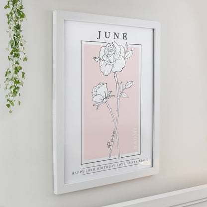 Personalised Birth Flower White Poster Frame