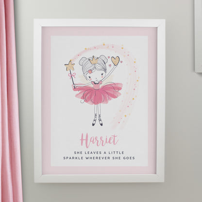 Personalised Princess Ballerina White Poster Frame