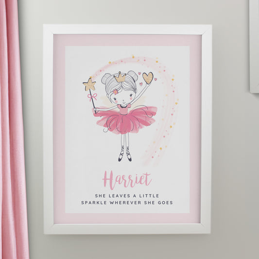 Personalised Princess Ballerina White Poster Frame