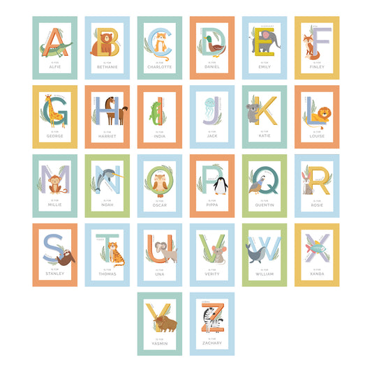 Personalised Animal Alphabet Black Poster Frame