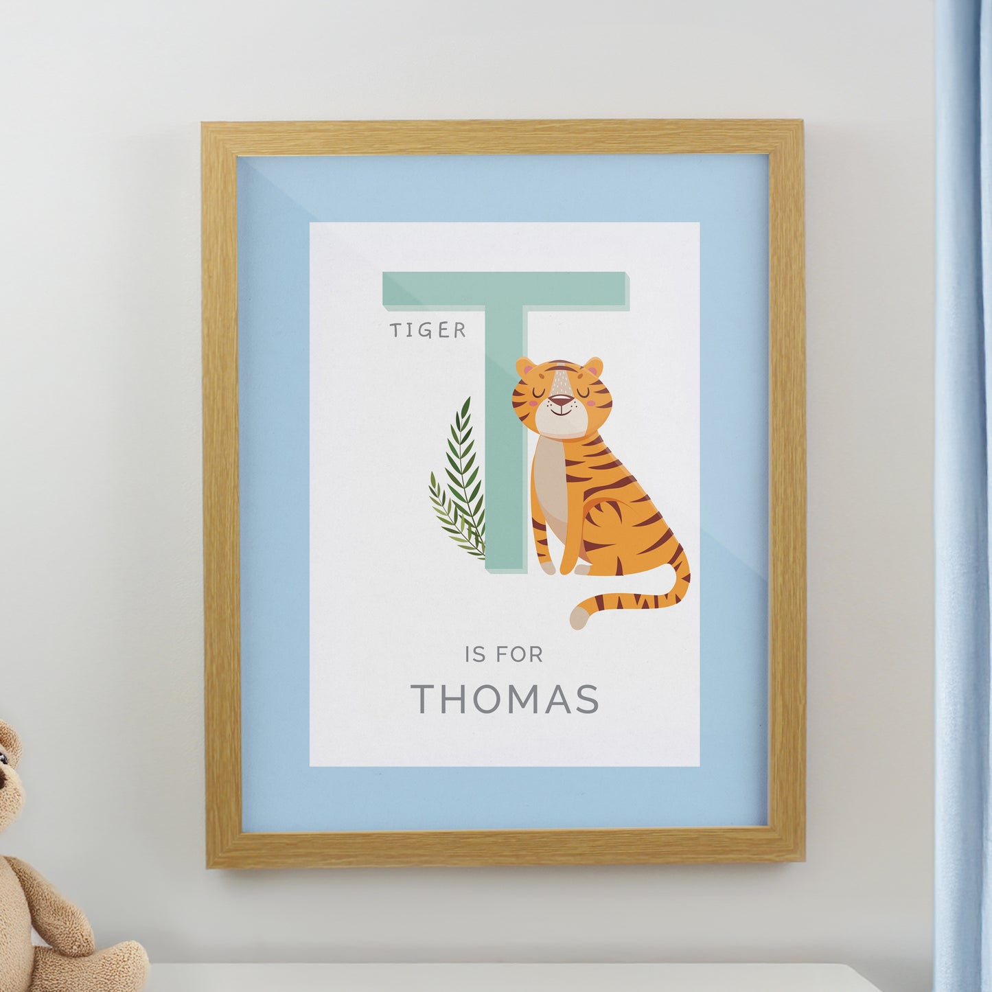 Personalised Animal Alphabet Oak Poster Frame