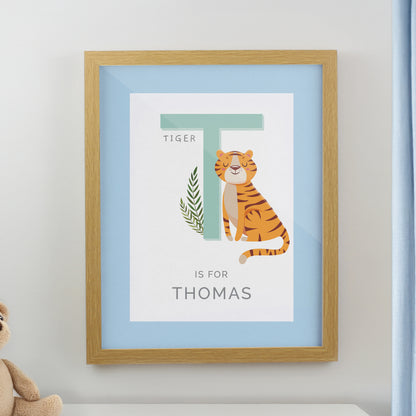 Personalised Animal Alphabet Oak Poster Frame