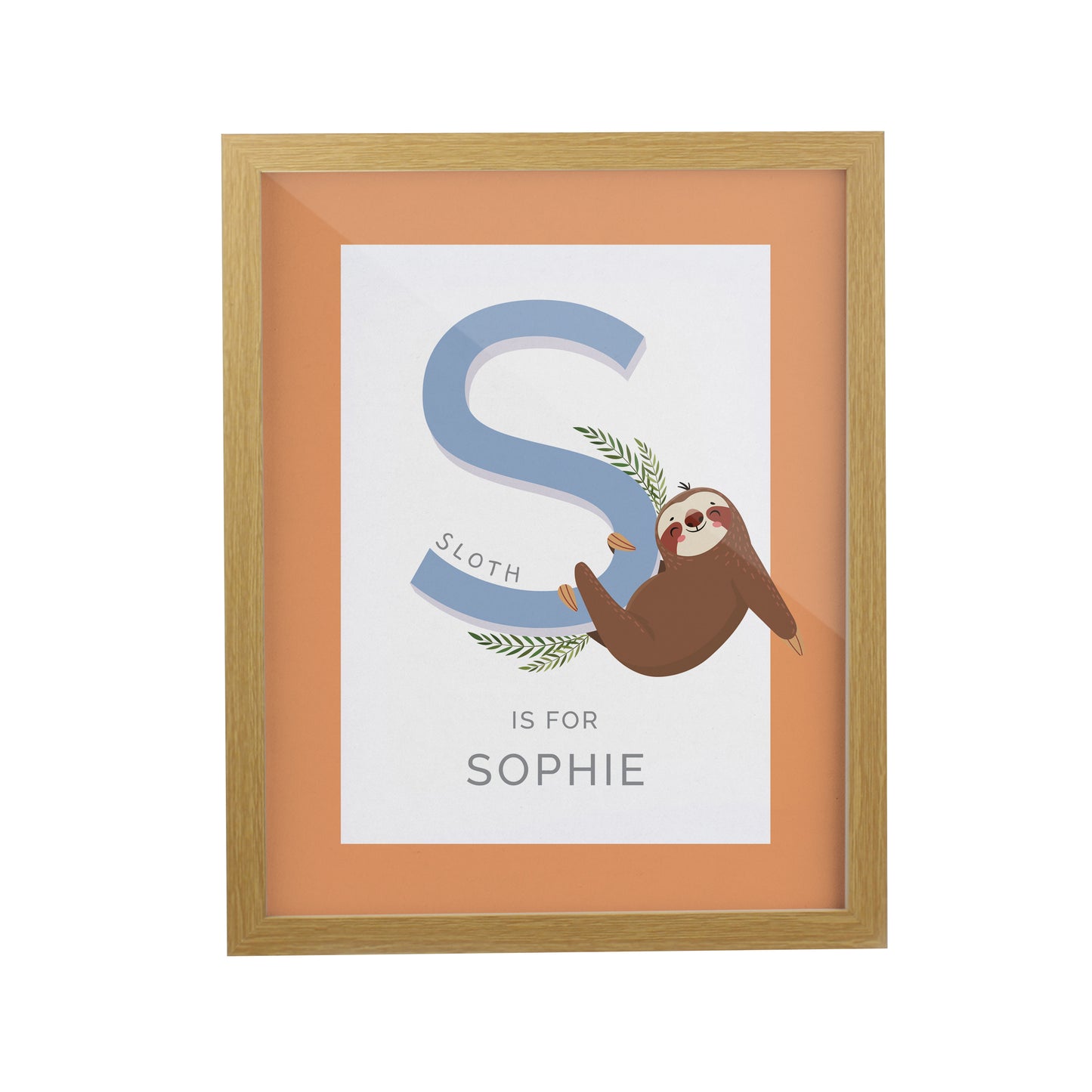 Personalised Animal Alphabet Oak Poster Frame