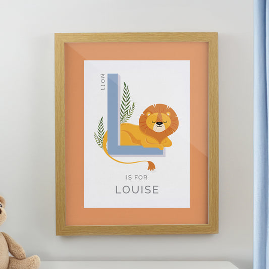 Personalised Animal Alphabet Oak Poster Frame