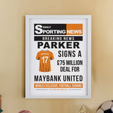 Personalised Football News White Poster Frame