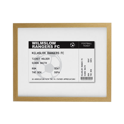 Personalised Football Ticket Oak Poster Frame