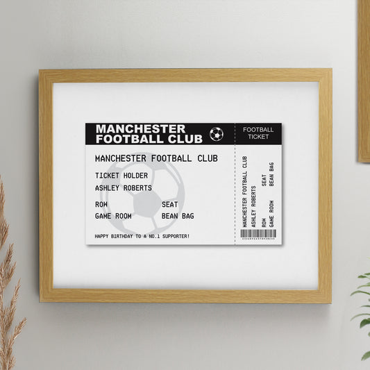 Personalised Football Ticket Oak Poster Frame