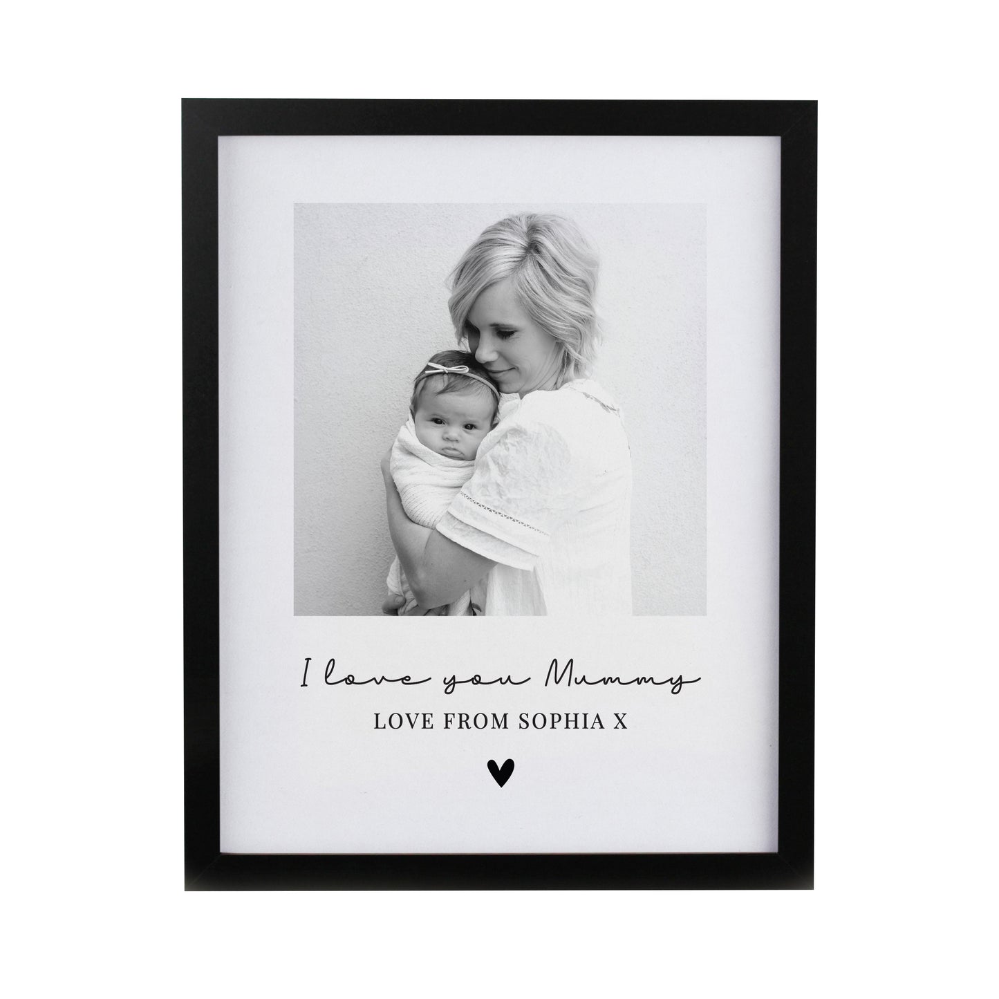 Personalised Heart Photo Upload Black Poster Frame